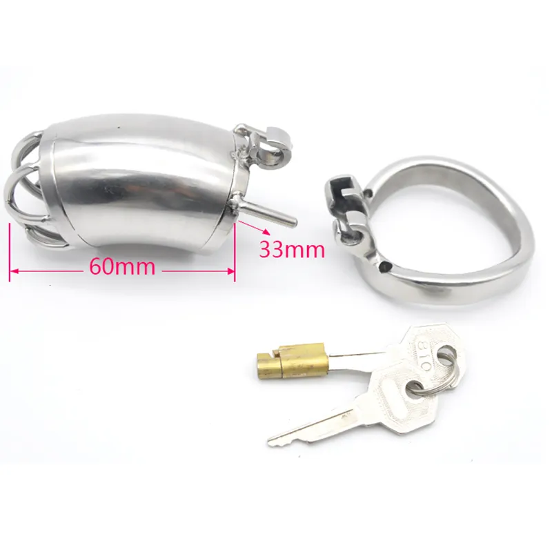 Anneaux Équipement de chasteté masculine en acier inoxydable avec cathéter à urée et cage à poulet à verrouillage pénien 230720_voghion.com