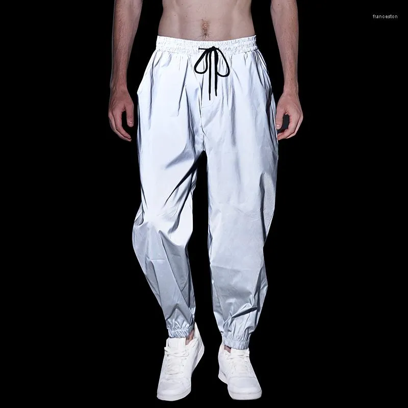 Pantaloni da uomo Tuta da uomo riflettente Elastico in vita Moda casual Hip Hop Danza Nottilucenti Pantaloni da jogging da jogging all'aperto Pantaloni