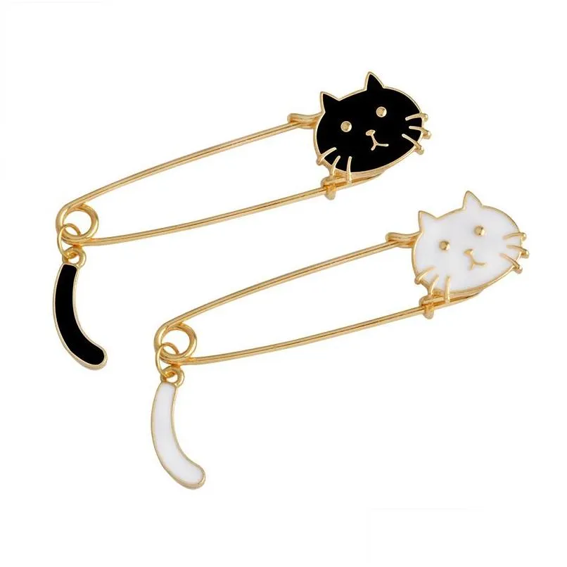 Pins Broschen Niedliche schwarze weiße Katzen Öltropfen Brosche Exquisite Emaille Pins Kragen Jeans Tasche Dekoration Lieferung Schmuck Dhmt8