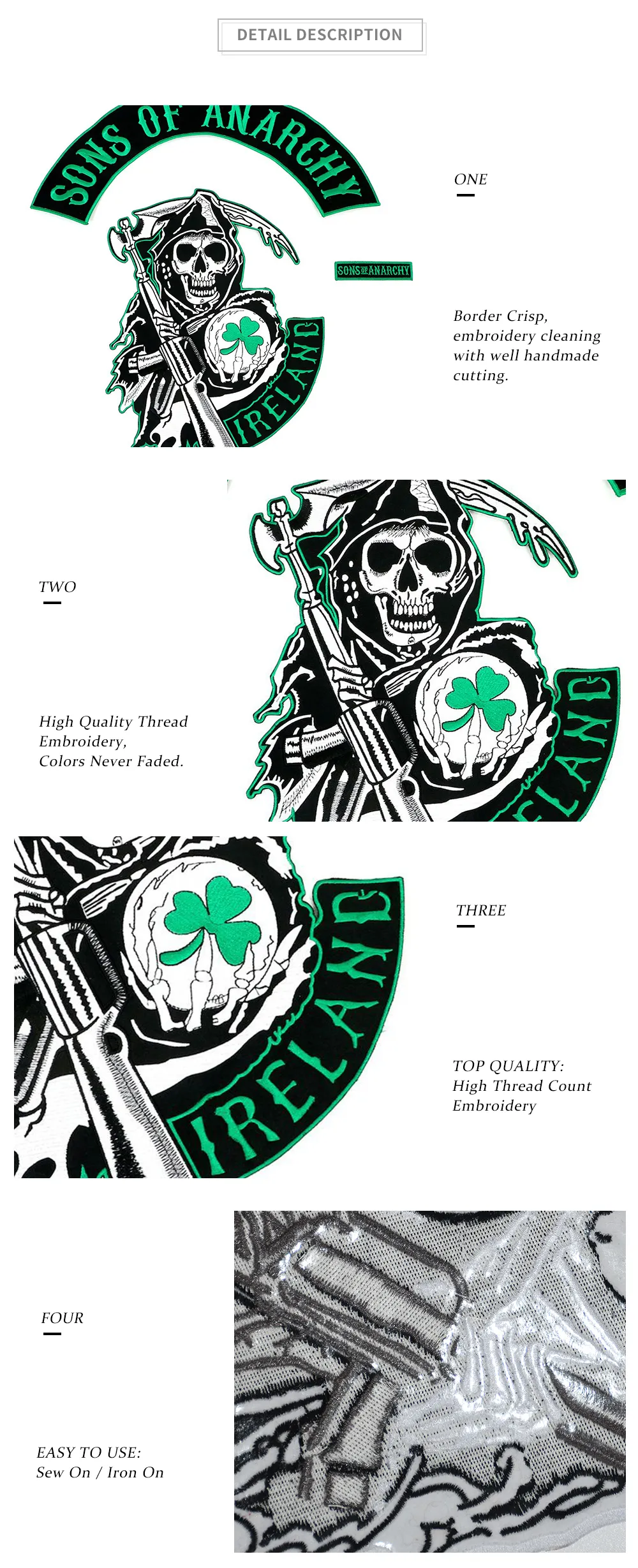 Full size Sons of Anarchy Ireland Quality Iron/Sew on patch set