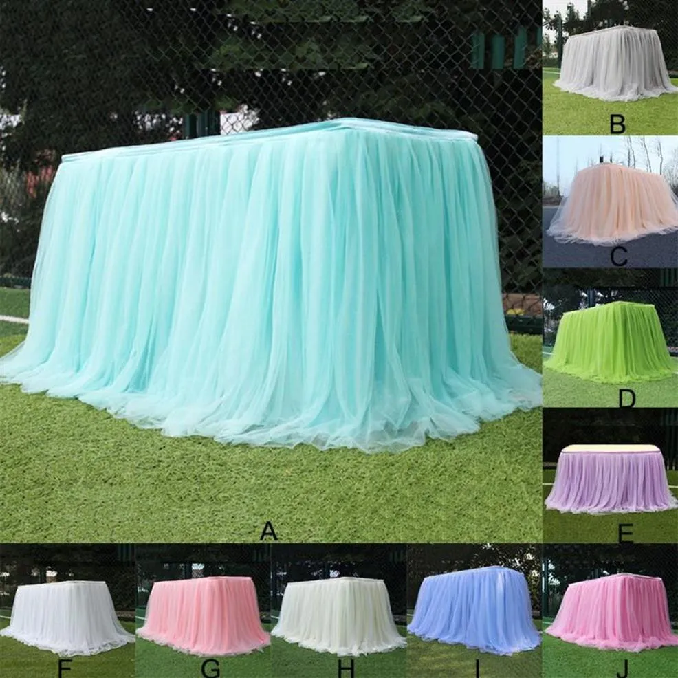 Tutu tyllbord kjol elastisk nät tyll bordsartiklar dukar för bröllopsfest bordsdekoration hem textil tillbehör232w