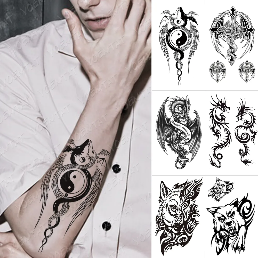 Tattoo Stickers Mens Dragon Tattoos Waterproof Temporary Tattoos For ...