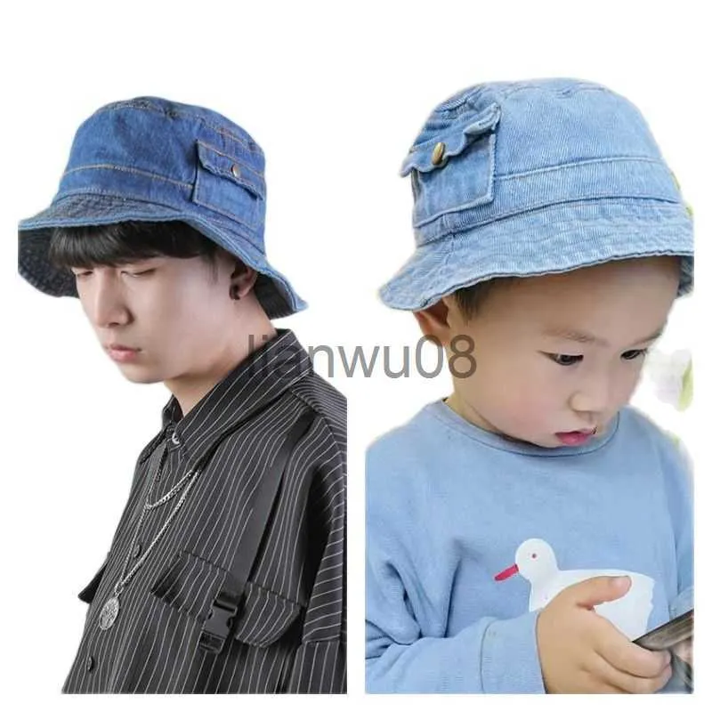 Caps şapkalar anne çocuklar yıkanmış jean kova şapkaları cep bayanlar tasarımcısı denim mavi balıkçı kapağı çocuklar güneşlik panama x0810