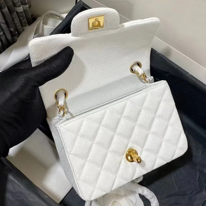 Designer Caviar Or Lambskin Little Black Shoulder Bag 17cm