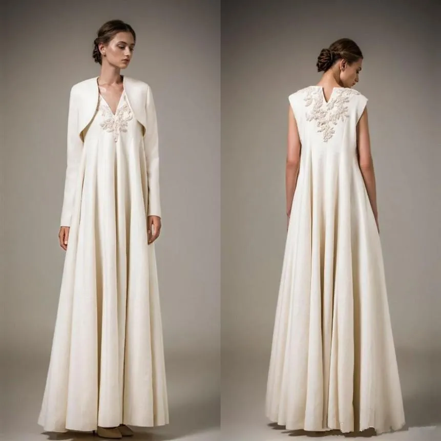 Ashi Studios 2018 Ivory Satin Prom Dresses مع سترة جديدة مصمم الطابق العباءات المسائية الرسمية