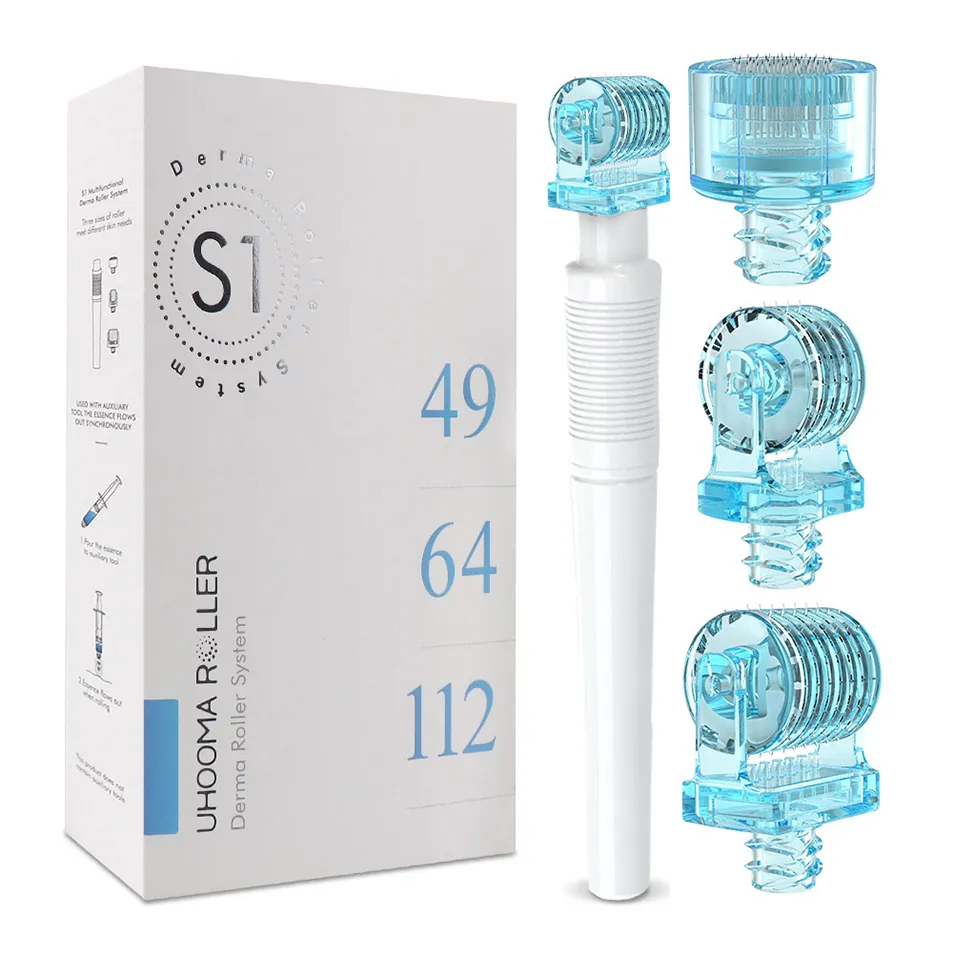 Pistolet de mésothérapie 3 en 1 Derma Roller 49pin 64pin 112pin Tête de rouleau Microneedle pour le rajeunissement de la peau Anti-acné Rétrécissement Pore Lifting Eau Lumière Mesogun