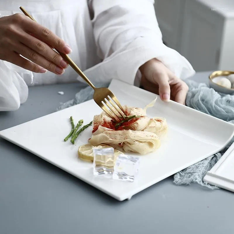 Plates Pure White Ceramic Western Cold Dish Steak Plate Pasta Sushi Square Cake Flat Home Dinner