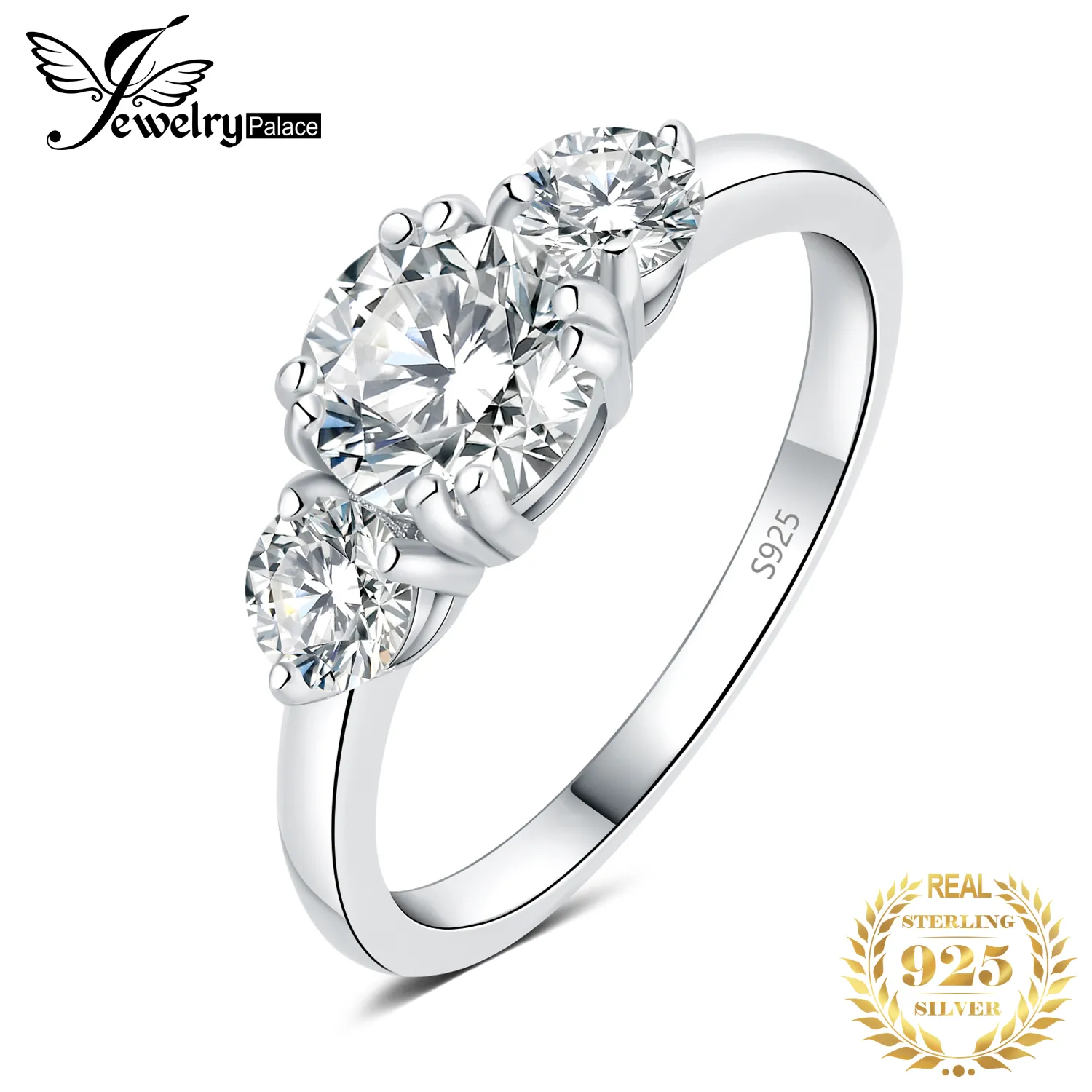 JewelryPalace Moissanite D Couleur 1.4ct 925 Sterling Silver 3 Stone Wedding Engagement Ring for Woman Yellow Rose Gold Plated