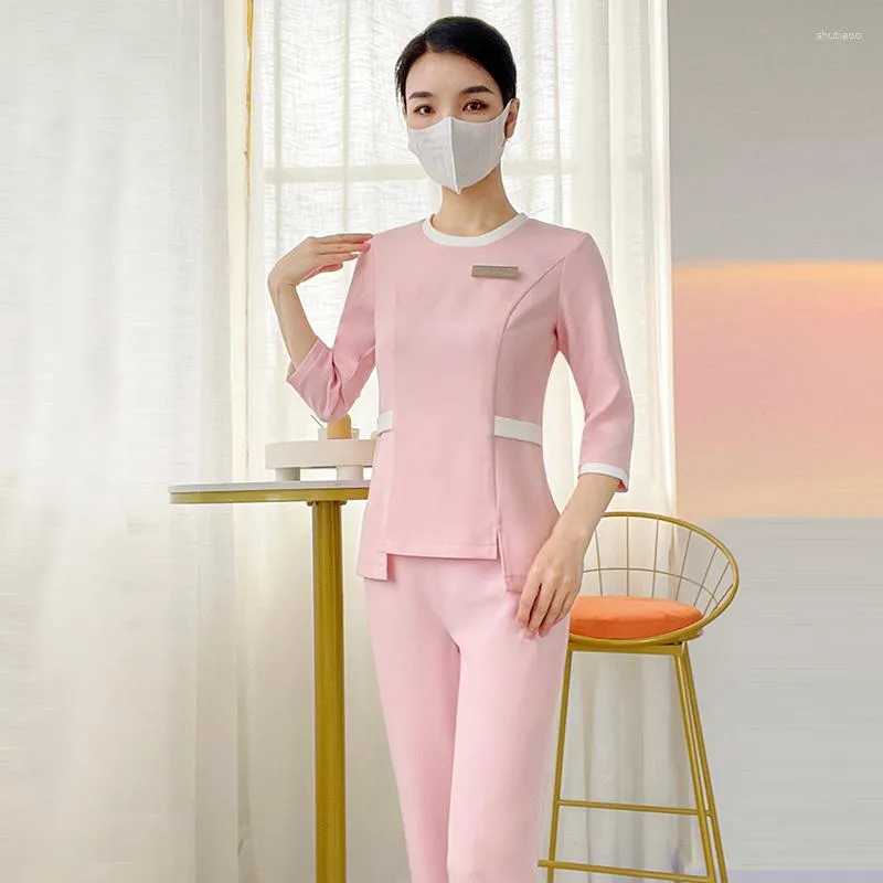 Women's Two Piece Pants Foot Massage Female Technician Uniform Suits Beauty Salon Beautician Summer Overall Spa Sauna Receptionists Work