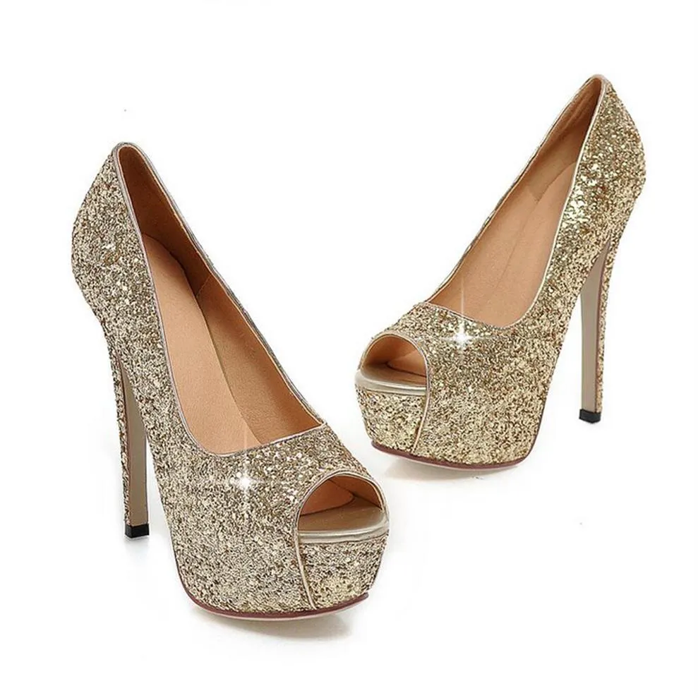 Модная леди великолепная ночная клуба вечерние туфли супер высокие каблуки сандалии женская женская туфли золотые свадебные свадебные туфли обувь Peep Toes206Q
