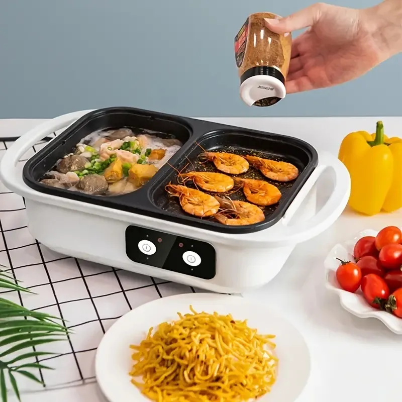 1 st 600W gjutning av aluminiumlegering multifunktionell elektrisk varm pottkokare elektrisk ugn Bakeware allt-i-ett-maskin oberoende uppvärmningskontroll non-stick