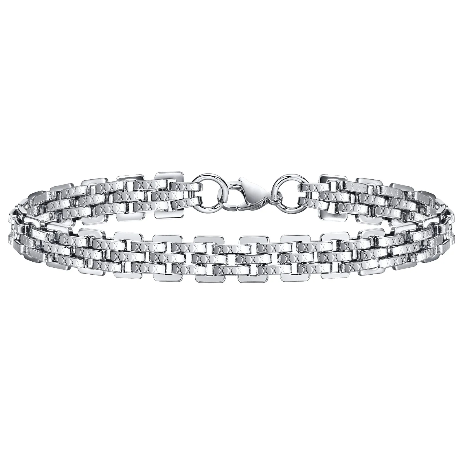 Rostfritt stål Multilayer Box Chain Armband för Mens Women Boys Fashion Bangle 8.8mm 8.26 -tums silver