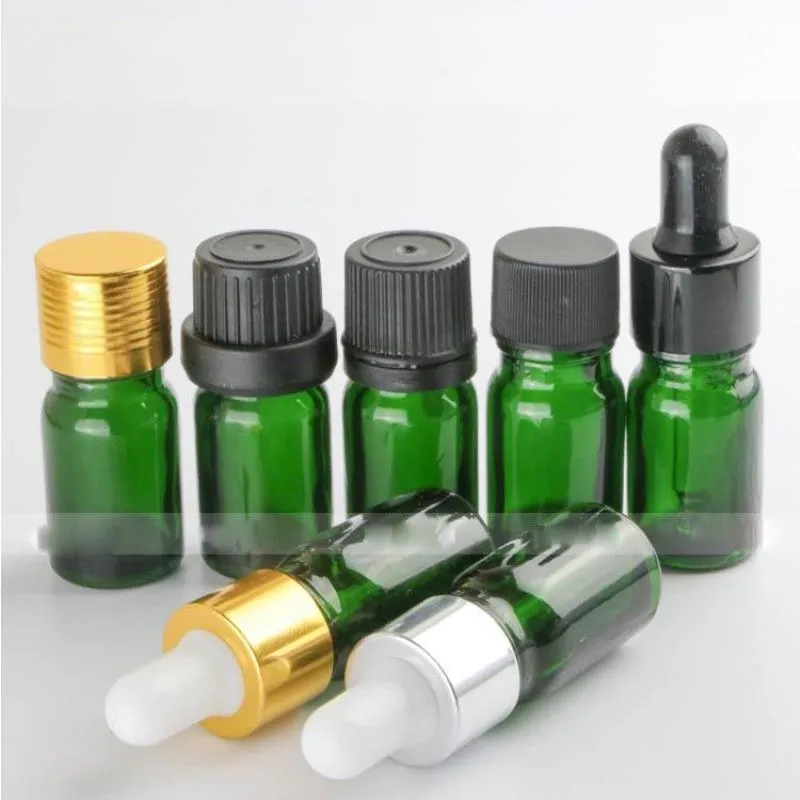 960 pz/lotto di Vetro Vuoto Flacone Contagocce da 5 ml Per Oli Essenziali Verde 5 ml E-liquid Bottiglie Lvtda