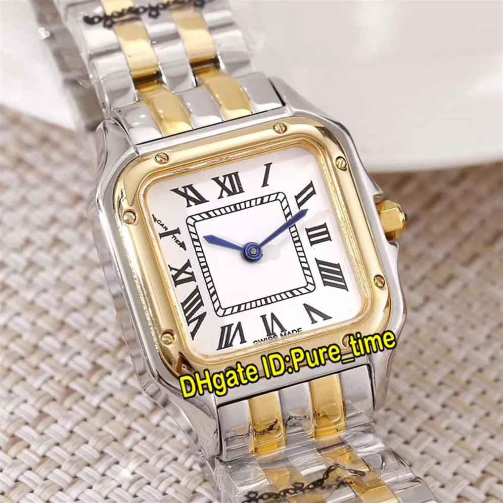 Panthere de 27 mm W2PN0007 White Dial Szwajcarski kwarc Watch Watch Dwon ton żółtej złotej stalowej bransoletki szafir