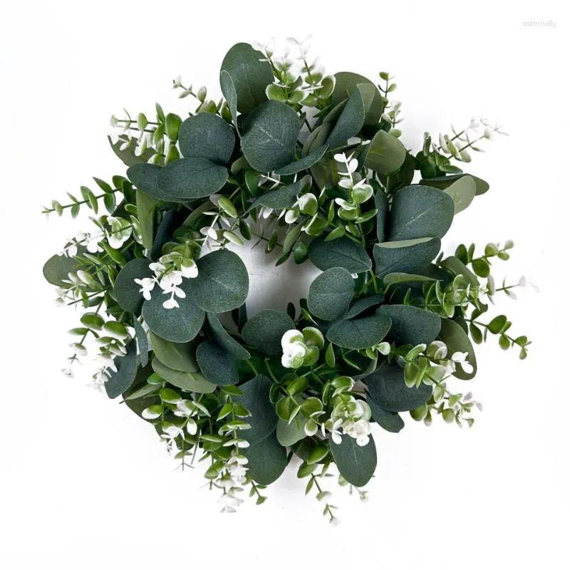 Fleurs décoratives couronne d'eucalyptus Simulation porte décoration Vintage argent feuille arbre fleur pendentif