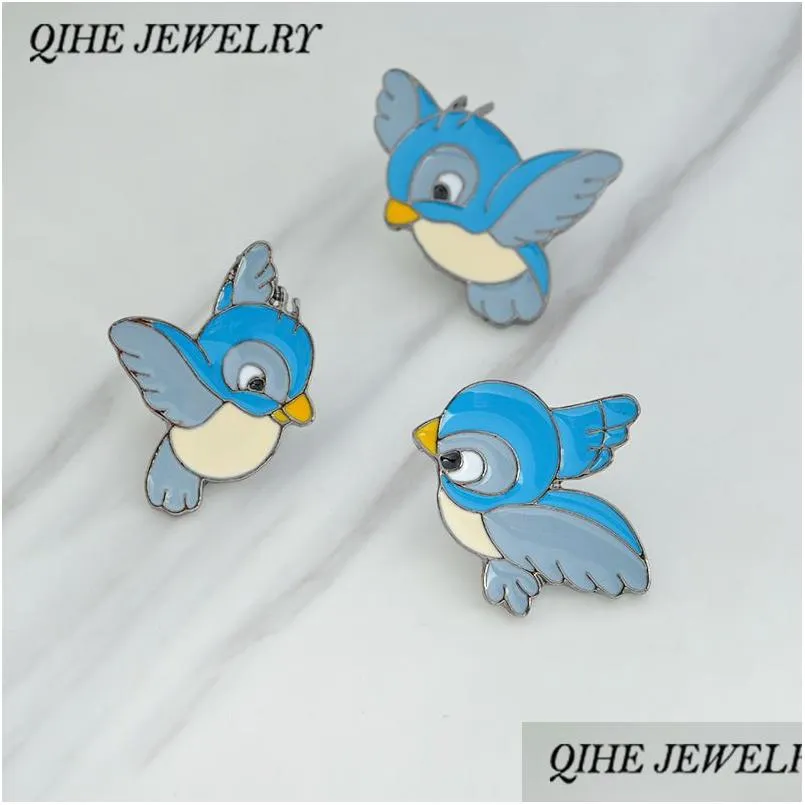 Pins Broches Cartoon Harde Emaille Blauwe Vogels Pins Denim Jasje Badge Kraag Hoed Zak Decoratieve Sieraden Drop Levering Dhsv1