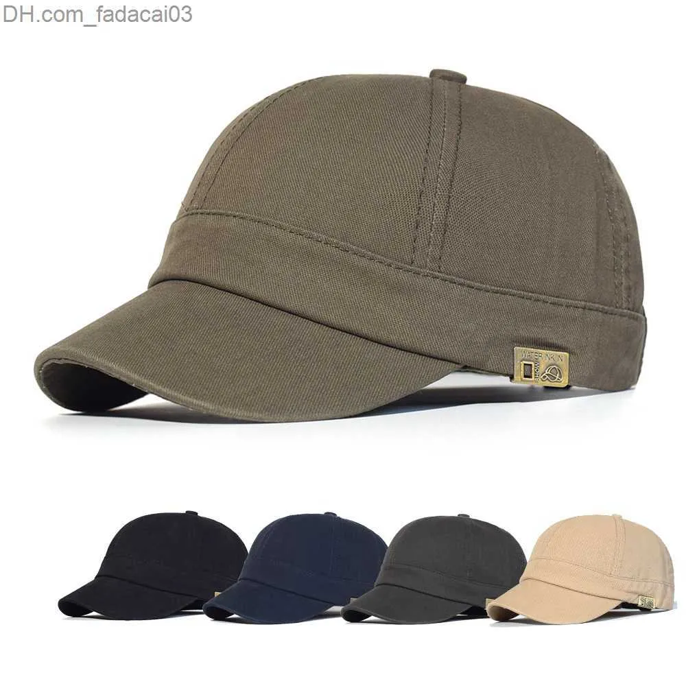 Ball Caps Short Brim Baseball cap cotton men's soft retro dad hat adjustable truck style low profile hat Z230721