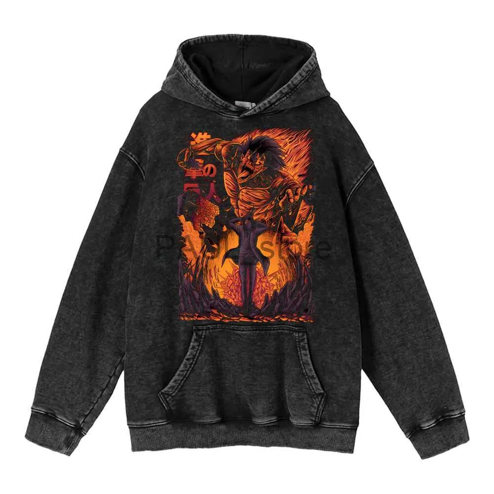 Men's Hoodies Sweatshirts Japanese Anime Attack on Titan Washed Hoodies Harajuku Vintage Sweatshirts Streetwear Pullover Shingeki No Kyojin Cotton Hoodie x0720