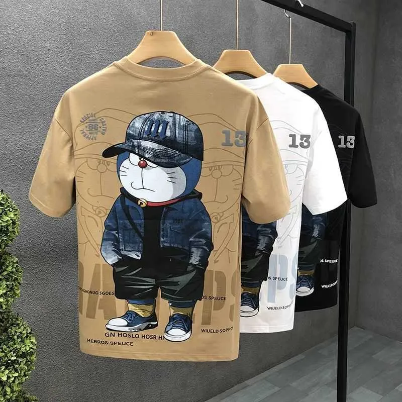 T-shirts pour hommes Cartoon Imprimé à manches courtes T-shirt Garçons Marée Marque Tendance 2023 Nouveaux Vêtements D'été Hommes Beau Corps Chemise J230516