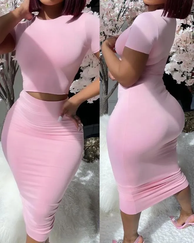 Urban Sexy Dresse s deux pièces ensembles tenue élégante à manches courtes haut taille haute jupe ensemble mode 2023 été décontracté femme costume 230720