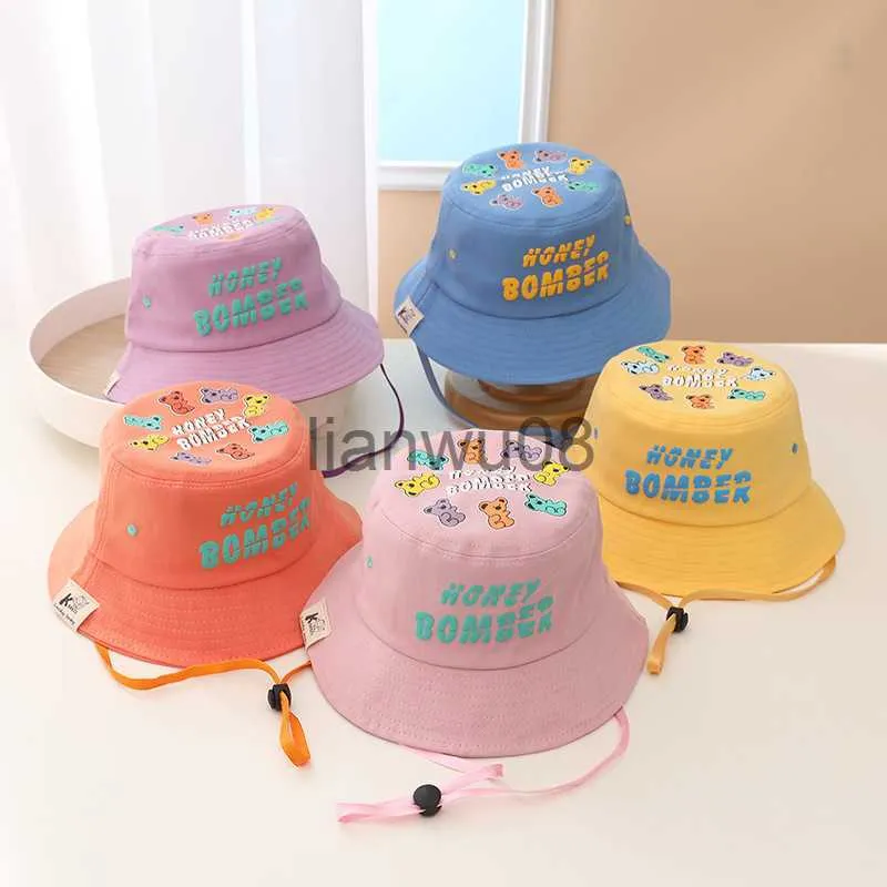 Caps Hats Spring Autumn Thin Cartoon Bear Print Baby Bucket Hat Cotton Fisherman Hats Kids Summer Toddler Boys Girls Panama Sun Cap x0810