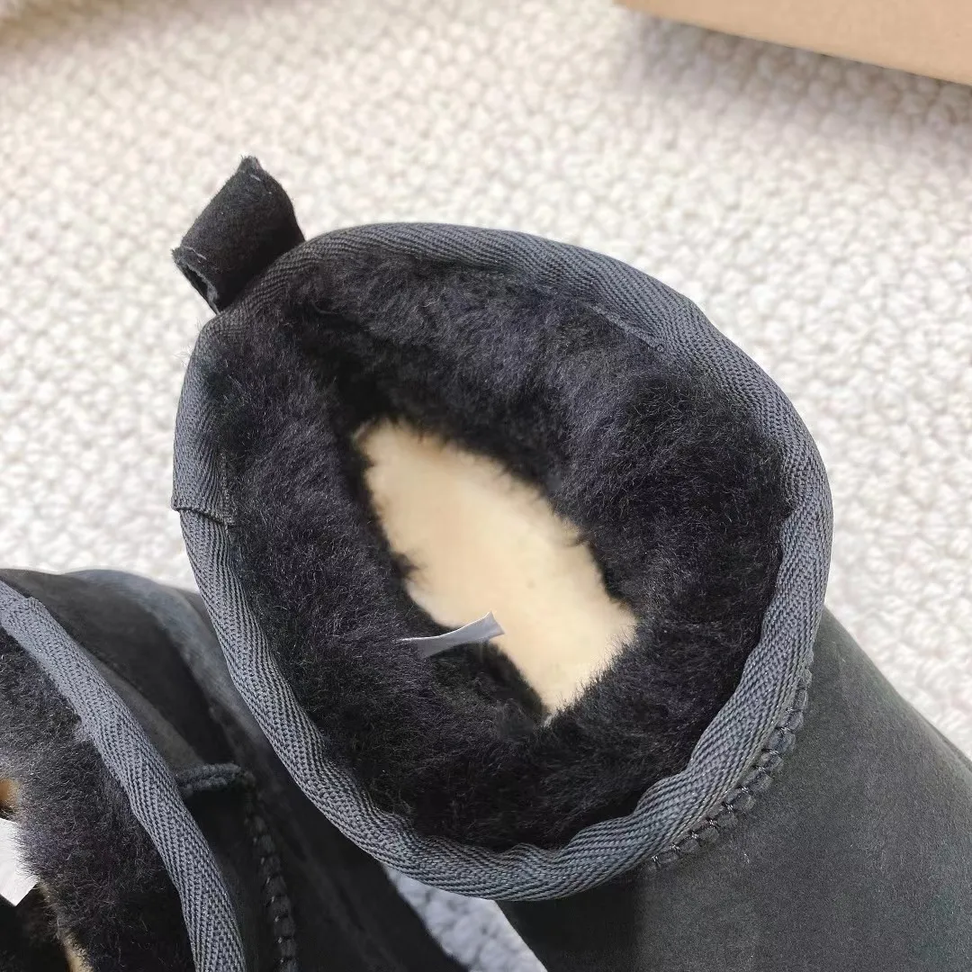 Mini stivali Stivali da neve con plateau da donna firmati Pelliccia australiana Scarpe invernali calde Stivali soffici alla caviglia in vera pelle color castagna