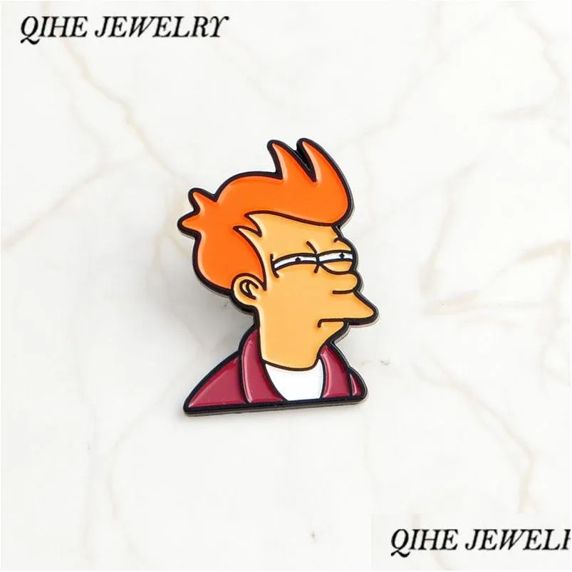 Spille Spille Futurama Philip J. Fry Spille smaltate Tv Show Distintivi Cartoon Figure Gioielli Regalo per i fan Drop Delivery Dhous