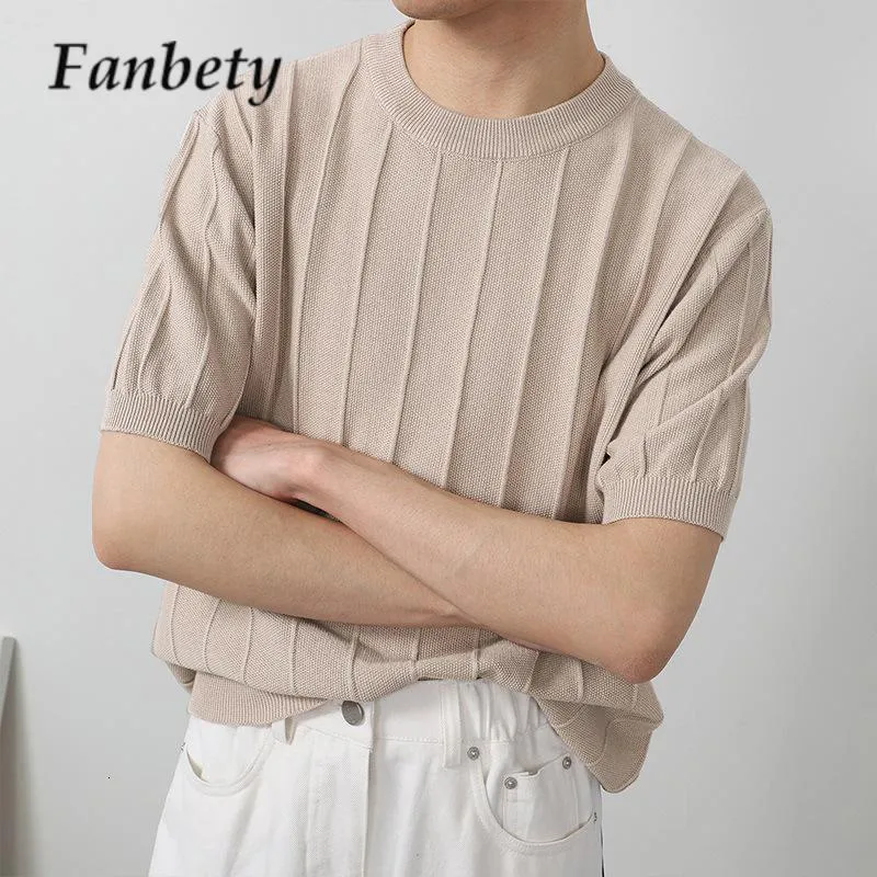 Men s T Shirts Korean Style Ice Silk Knitted T Shirt Summer Solid Color O Neck Top Pullover Fashion Men Short Sleeve Knitwear 230721