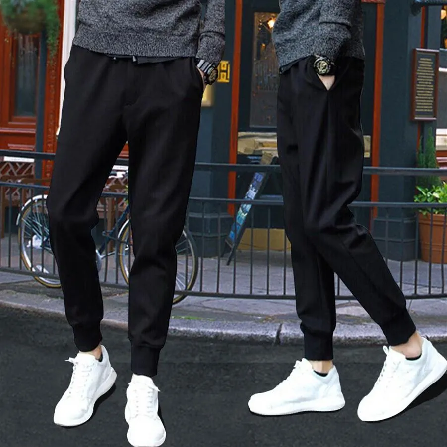 Korean Fashion Slim Black Cotton Leggings For Boys And Men 9% Off