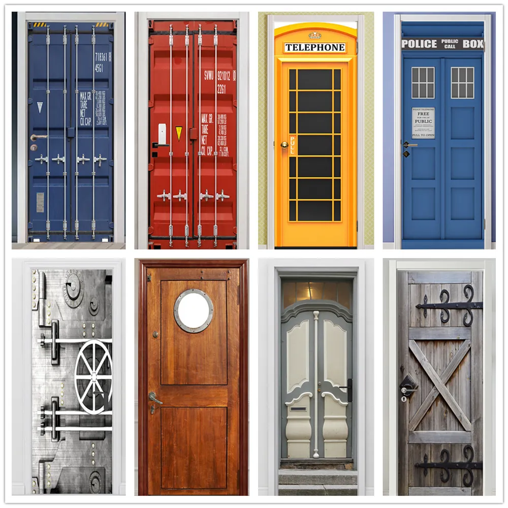 ملصقات الجدار الحبوب الخشبية PVC Door Sticker خلفية خمر غرفة المعيشة الفن ملصق Selfadhesive جدارية الحمام تصميم البيت 230720