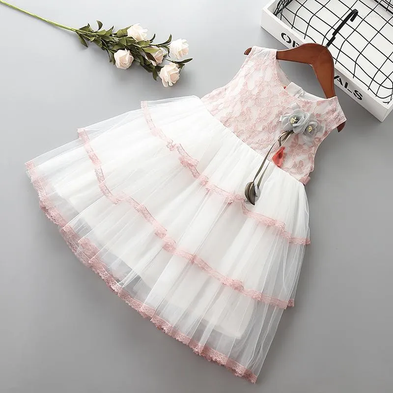 Abiti da ragazza 2-7 anni Abito di alta qualità 2023 Summer Cute Bow Flower Kid Abbigliamento per bambini Party Formal Princess