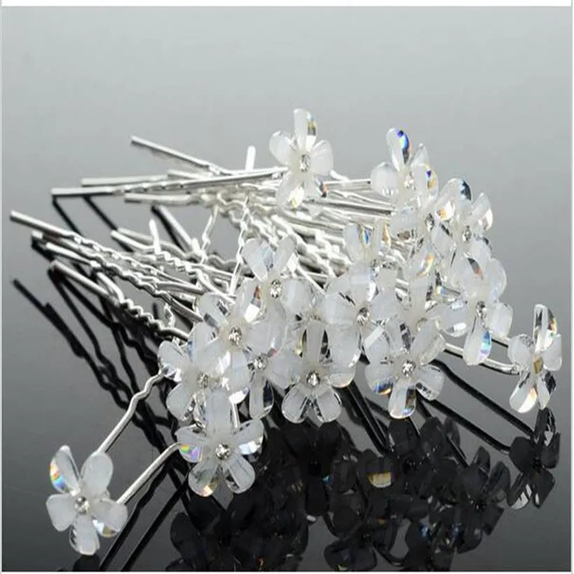 20pcs Lots Accessoires De Cheveux De Mariée De Mariage Cinq Pétales Fleur Cristal Clair Épingles À Cheveux Épingles À Cheveux Femmes Bijoux De Cheveux257o