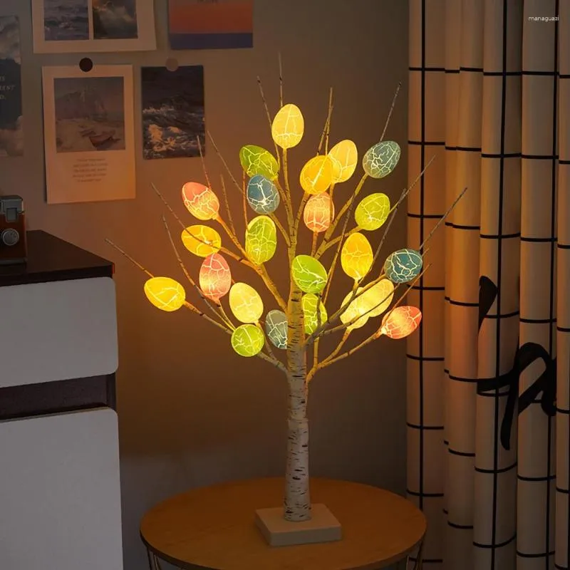 Decorative Flowers Easter LED Birch Tree Eggs Light Branch Lighted Hanging Ornament For Bedroom Living Home Decor Party Supplies