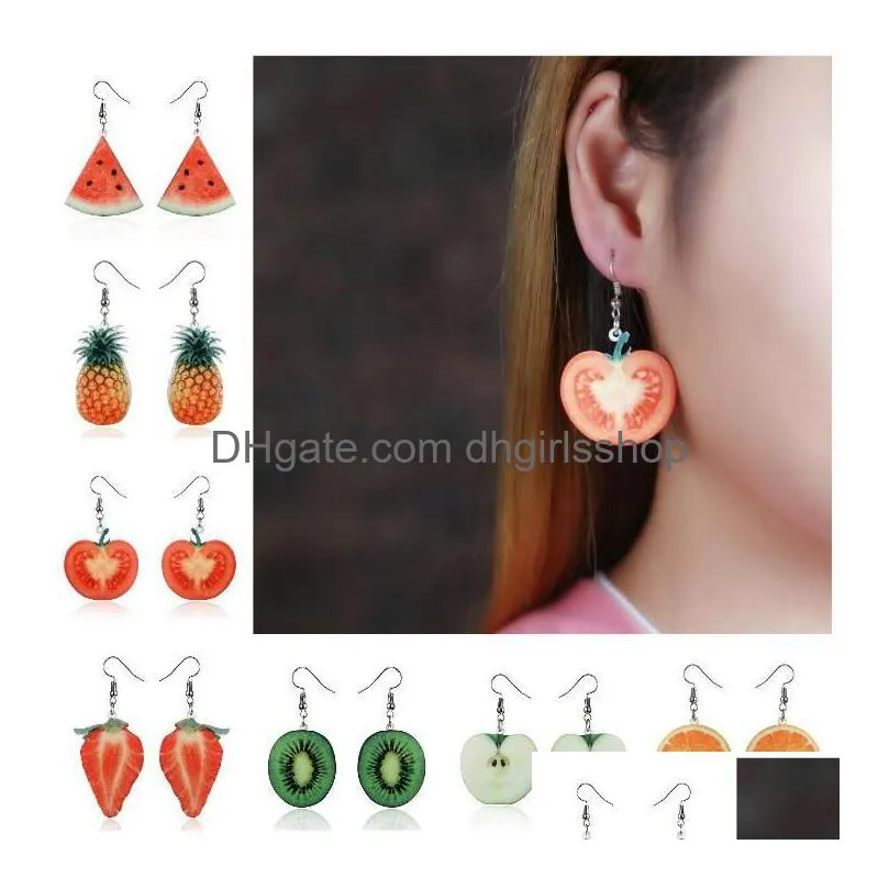 Dangle Chandelier Fruit Earrings Food Stberry Drop For Women Girl Female Acrylic Watermelon Earring Tomato Kiwi Orange Jewelry Gif Dhiq4