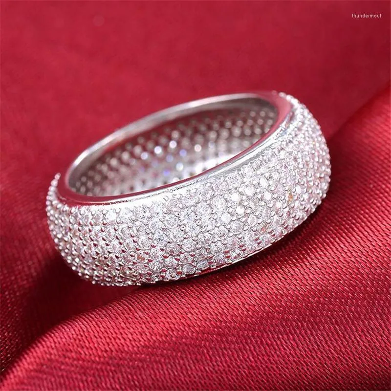 Bagues de grappe Sparkling Vintage Jewelry 925 Sterlin Silver Pave 6 Rangées White Sapphire CZ Diamond Gemstone Party Women Wedding Finger Ring
