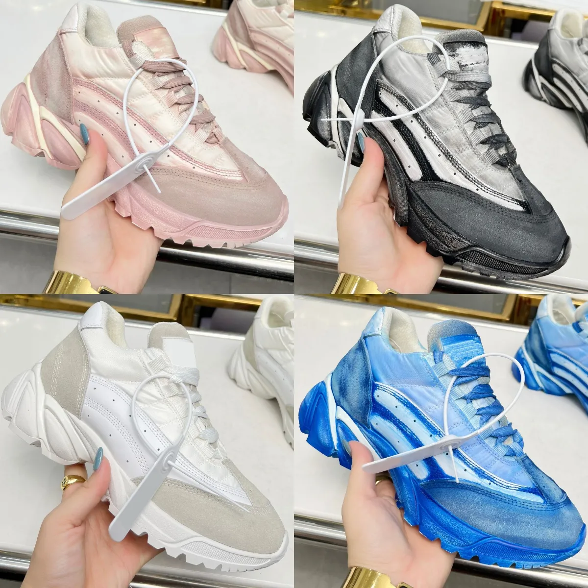 Nya margiela duk sneakers designer skor smutsiga skor lyxiga män kvinnor sportsko retro sliten casual tjock sula skor mesh foder låg topp panelerad kalvskinn 35-45