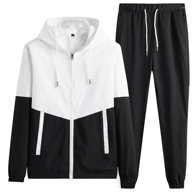 Men's Tracksuits 2023 STITSSUT SET 2 من قطعتين ملابس غير رسمية للملابس الرياضية PACHWORK بدلة التعرق بالتعرق بدلة بالإضافة إلى الحجم 4XL 5XL 6XL