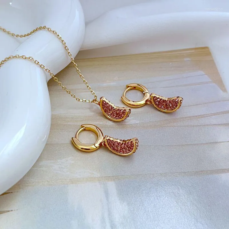 Wassermelonen Anhänger Halskette Und Ohrring Set Modeschmuck_voghion.com
