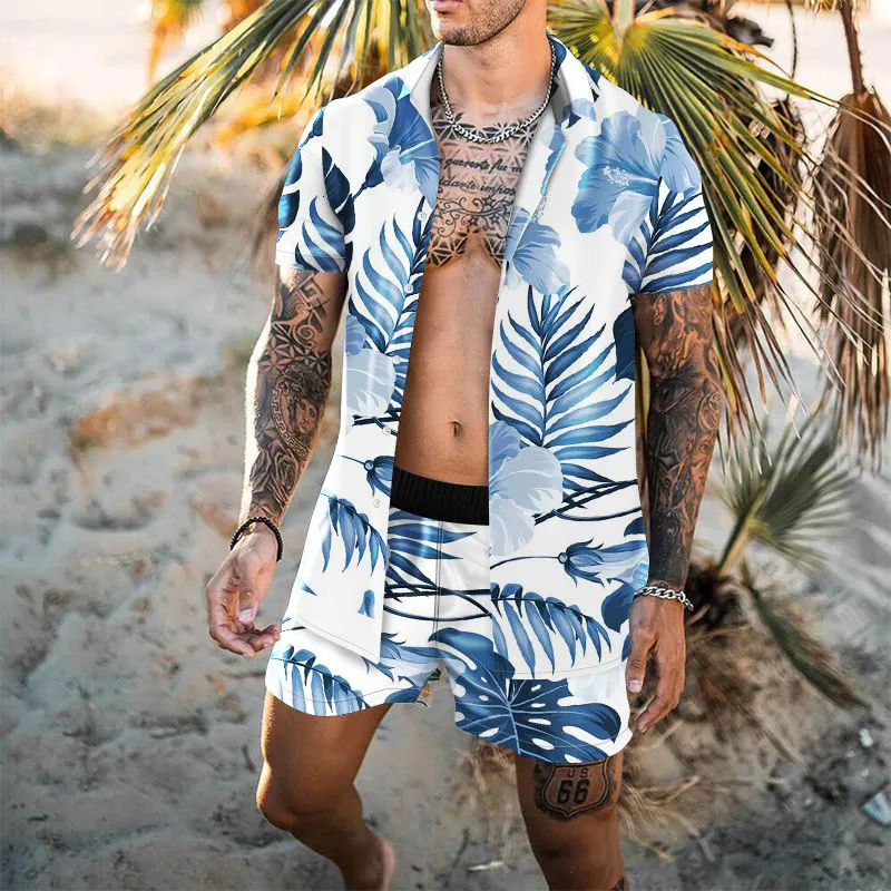 Męskie dresy męskie zestawy hawajskie letni druk krótkiego rękawu koszulka plażowa szorty świąteczne tropikalne męskie meny dwuczęściowe kardigan Wysoka jakość 230720