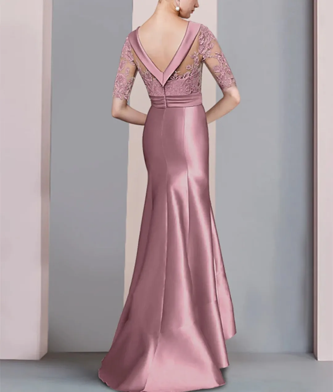 Elegant Long Dusty Rose Lace Mother of the Groom Dress Formal Party Gown  Trumpet Satin Floor-Length from Dhgate Mother's Dresses - price 83.89
