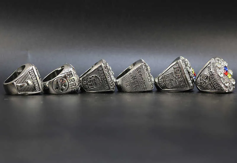 Pittsburgh Steelman 6 anni Silver Super Bowl Champion Ring Set di anelli in film d'acciaio