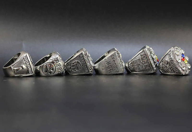 Pittsburgh Steelman 6 Jaar Zilveren Super Bowl Kampioen Ring Stalen Film Ring Set