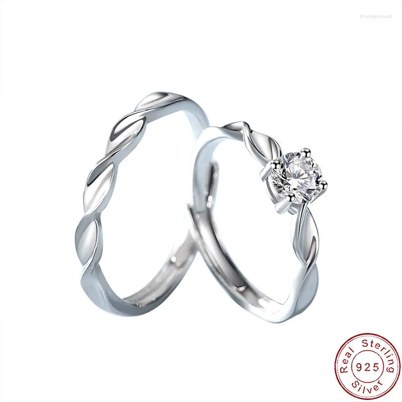 Bagues en grappe européenne S925 en argent Sterling Couple Simple bague ouverte avec Zircon pour les femmes cadeau d'anniversaire