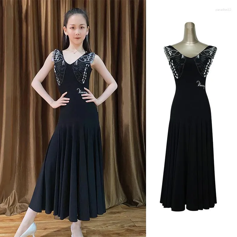 Stage Wear Teen Girls Ballroom Dance Dress Summer Sleeveless Practice Clothes Prom Waltz Dancing Tango Competition Costume VDB6901