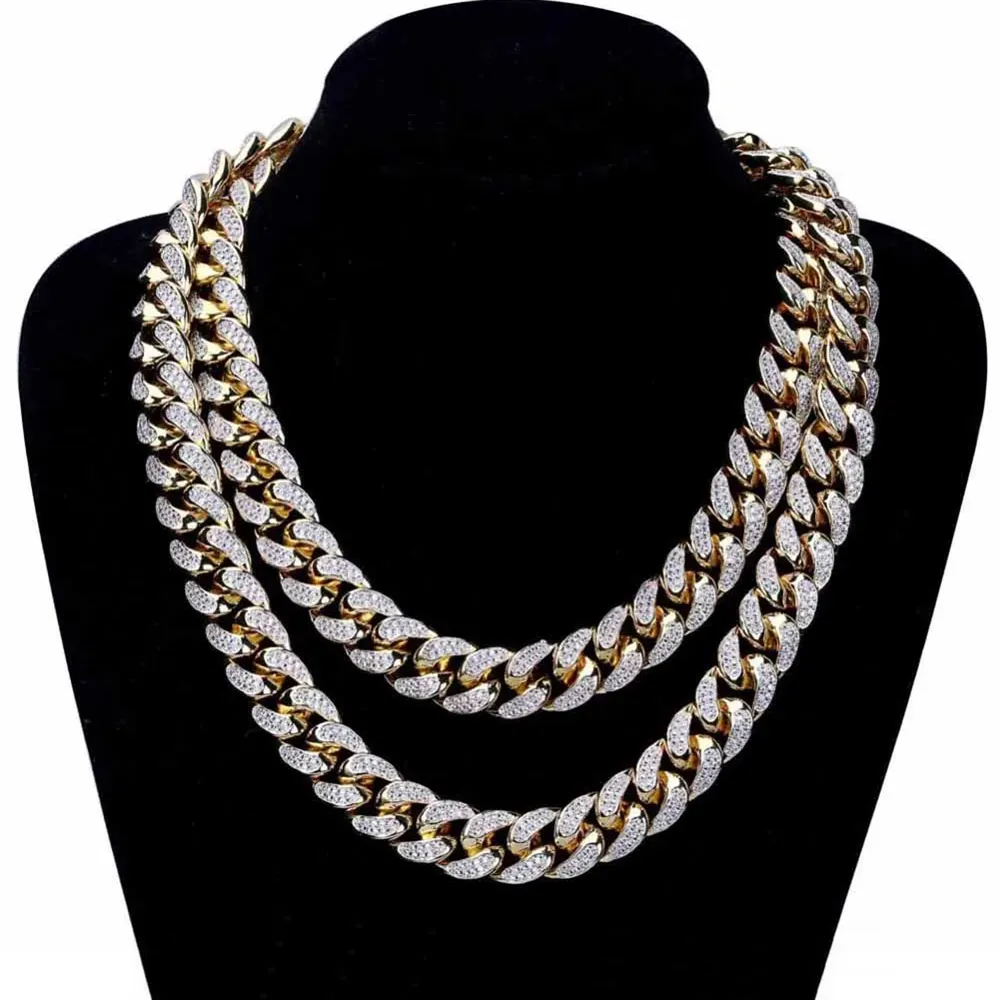 Men Women HipHop Miami Cuban Chain Necklaces Top Quality Copper Micro-inserts White Diamond Bling Bling Iced Out Jewelry 14MM 18"/22"