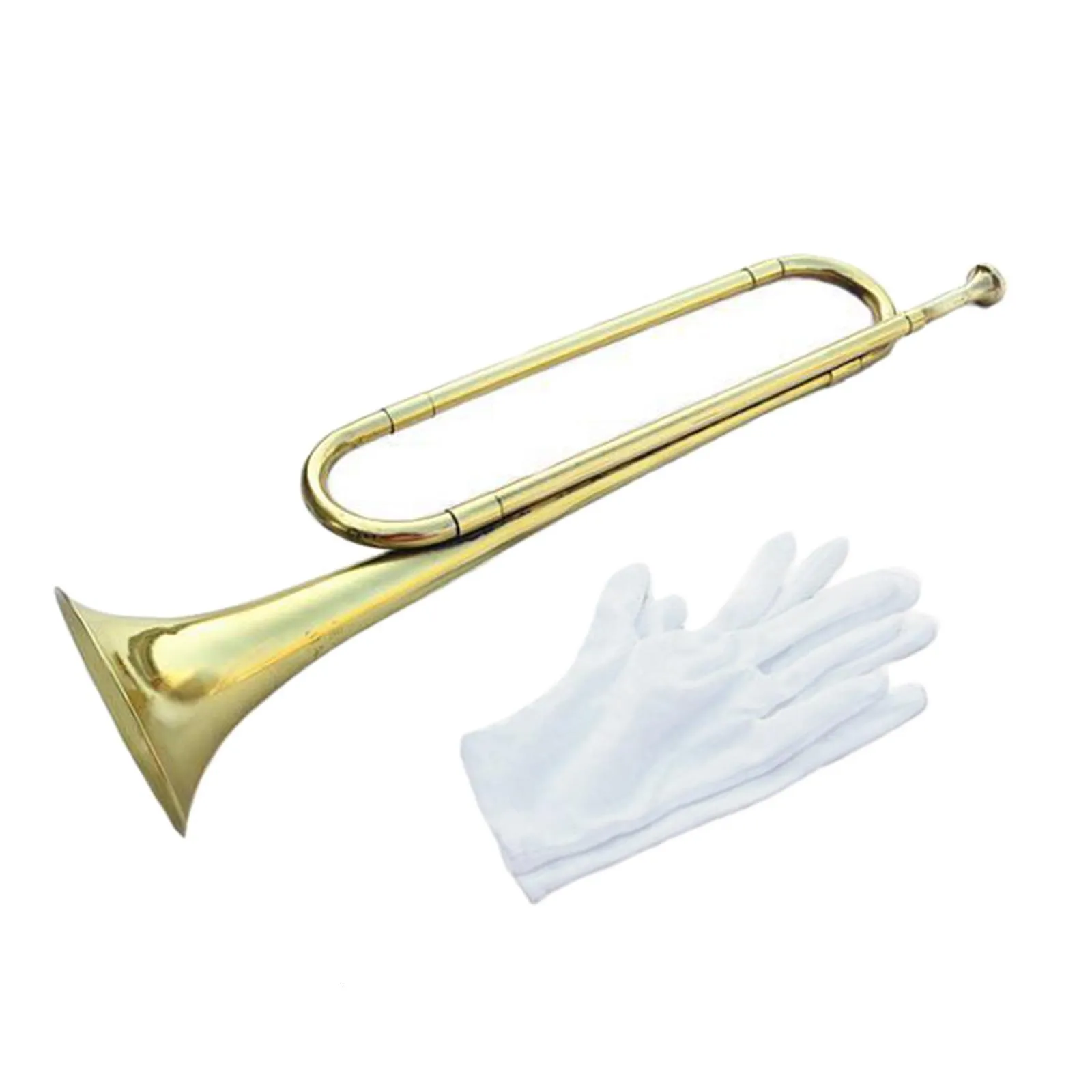 Antique Style BB Bugle Yellow Brass with Gloves 47cm Trumpet Portable for Band Professional Children Musical Gifts Parties