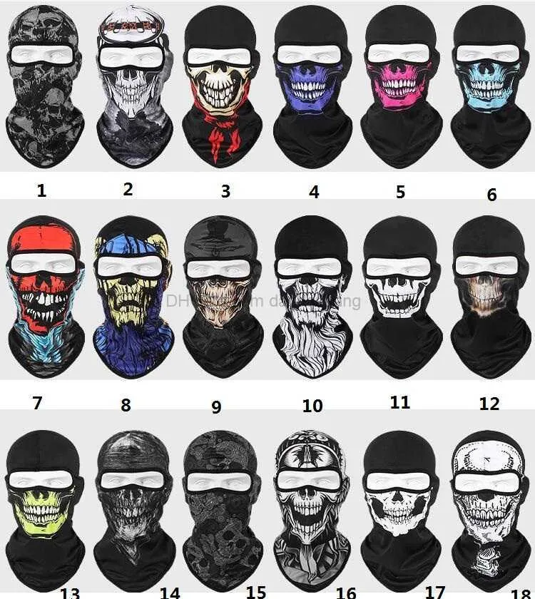Açık bisiklet bisiklet motosiklet kafatası maskesi açık spor kaput tam yüz kapak maskeleri balaclava kapağı yaz soğutma boyun skraf binicilik bere kafa 49 tasarım