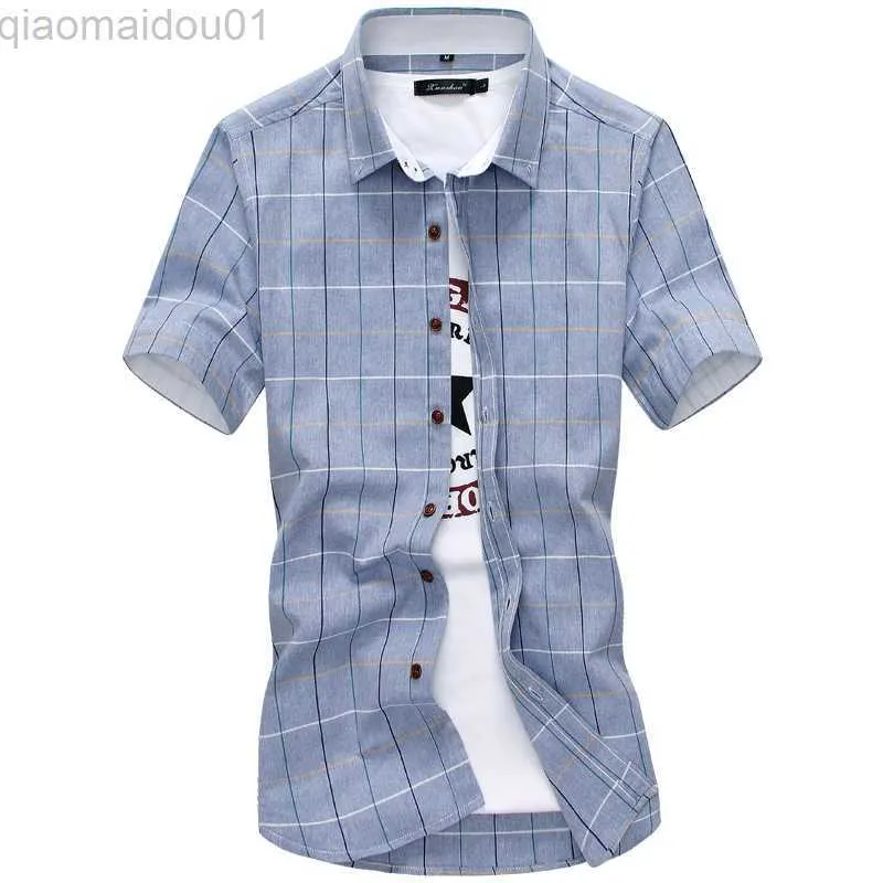 Męskie koszule kruche Koszule Plaid Men 2022 Nowa moda 100% bawełniana krótkie rękawy Summer Casual Men Shirt Camisa Masculina Mens Sukienki L230721