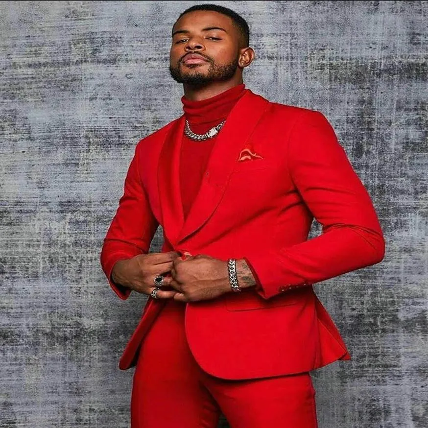 Novo verão vermelho smoking masculino ternos de noivo xale lapela ajuste fino botão negócios formatura festa blazer jaqueta jaqueta calça 263f