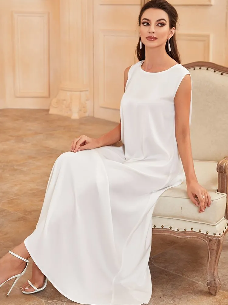 Basic Casual Dresses White Ramadan African Dresses Islamic Clothing For Women Dubai Abaya Turkey Arabic Muslim Dress Robe Musulmane Femme Vestidos 230720